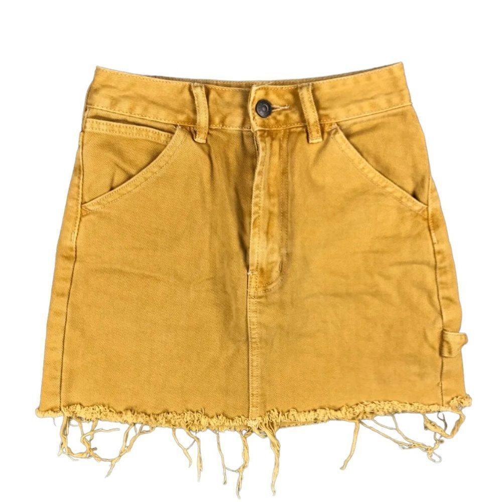 Pacsun Mustard Cargo Utility Raw Hem Jean Casual Relaxed Mini Skirt